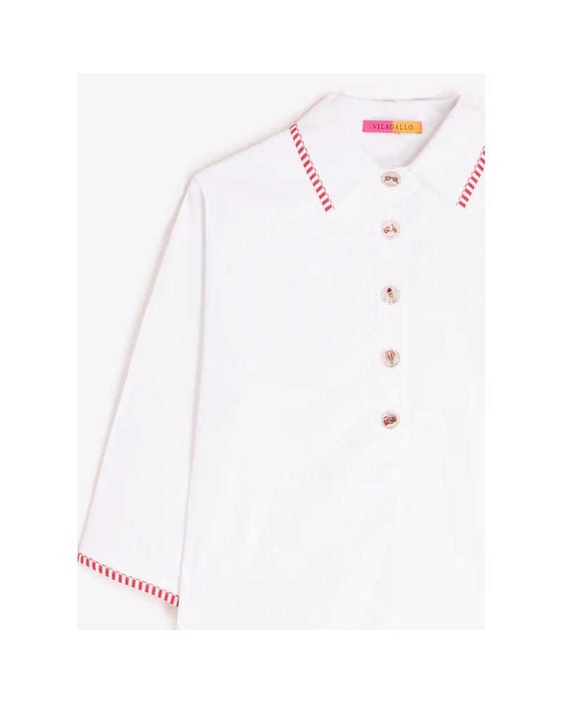 Vestido blanco ribete rojo Vilagallo