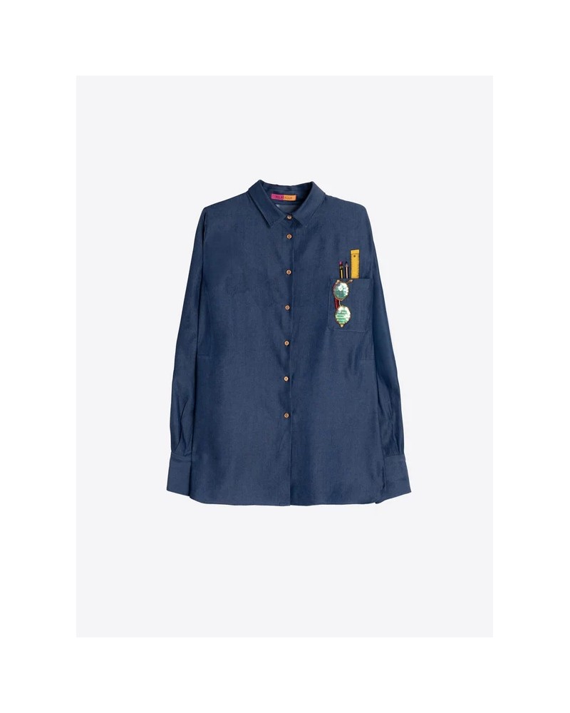 Camisa denim bolsillo ilustrado Vilagallo
