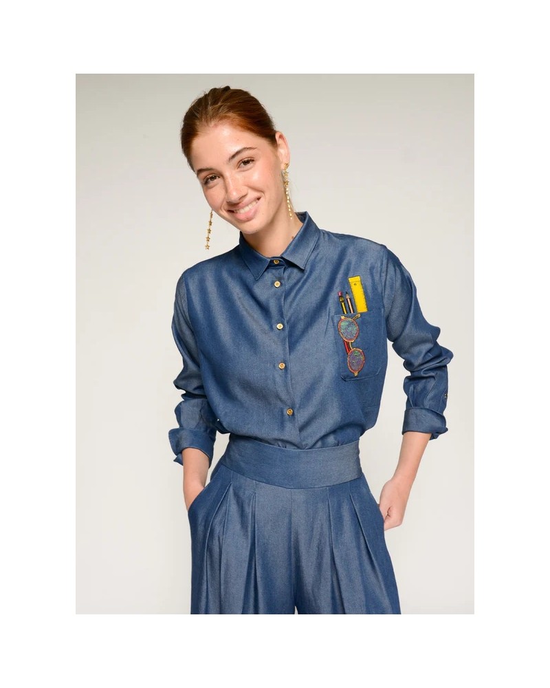 Camisa denim bolsillo ilustrado Vilagallo
