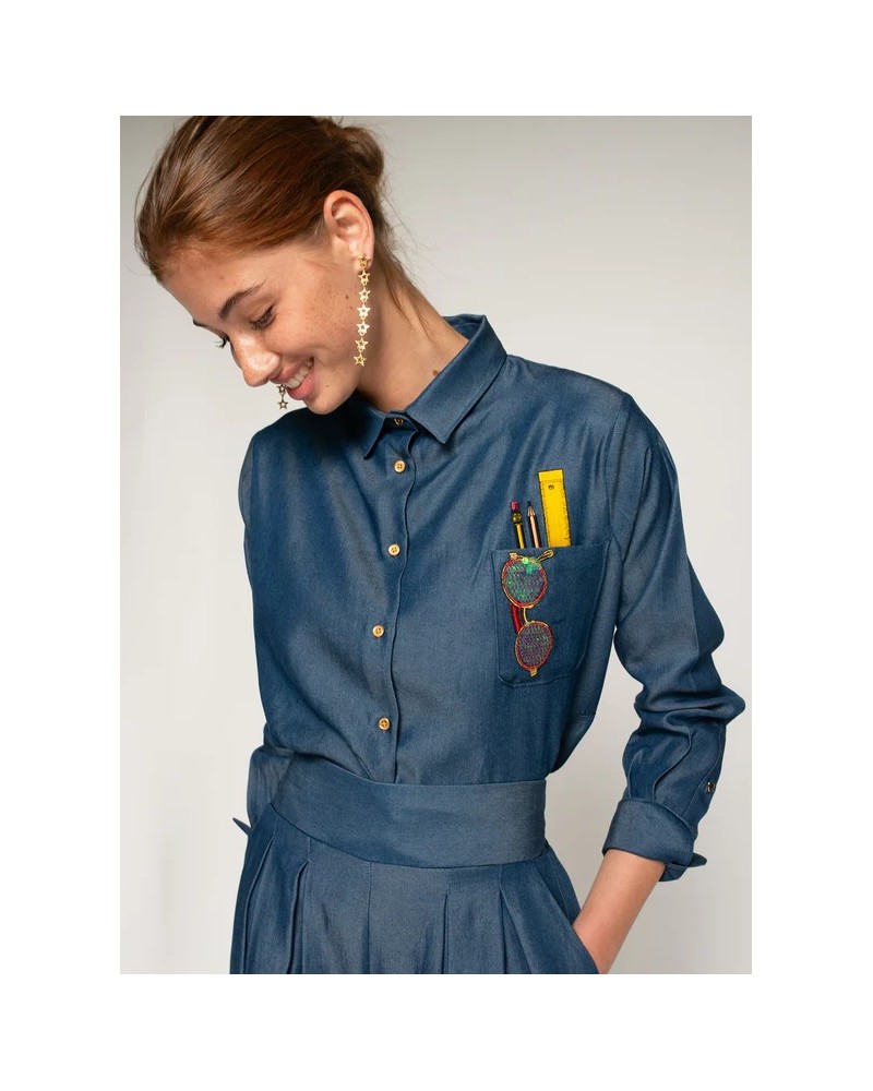 Camisa denim bolsillo ilustrado Vilagallo