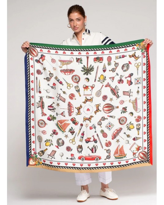 Pañuelo seda motivos vintage Vilagallo