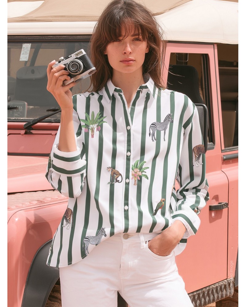 Camisa rayas verde animales Vilagallo