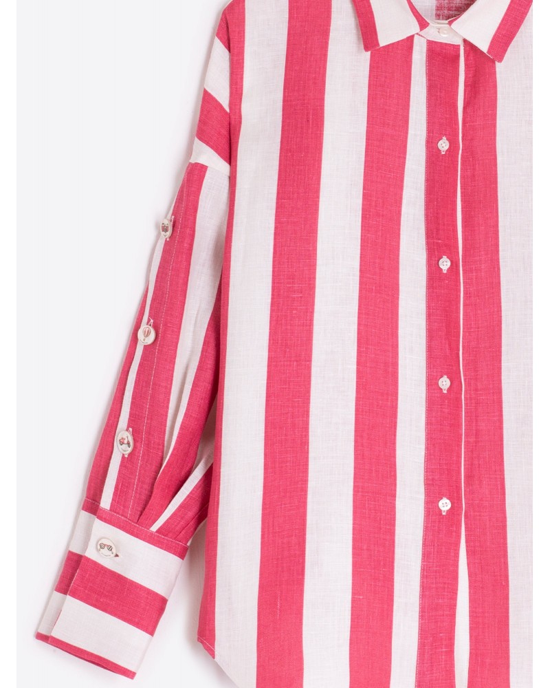 Camisa rayas rosa lino Vilagallo