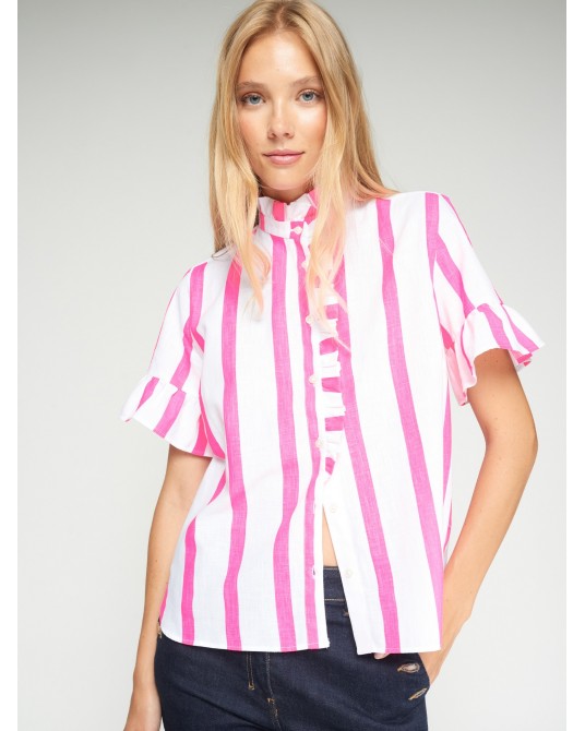 Camisa rayas rosa volante Vilagallo