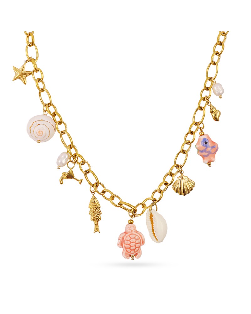 Collar acero charms conchas tortuga Anartxy