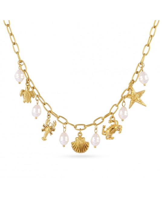 Collar acero chamrs y perlas Anartxy