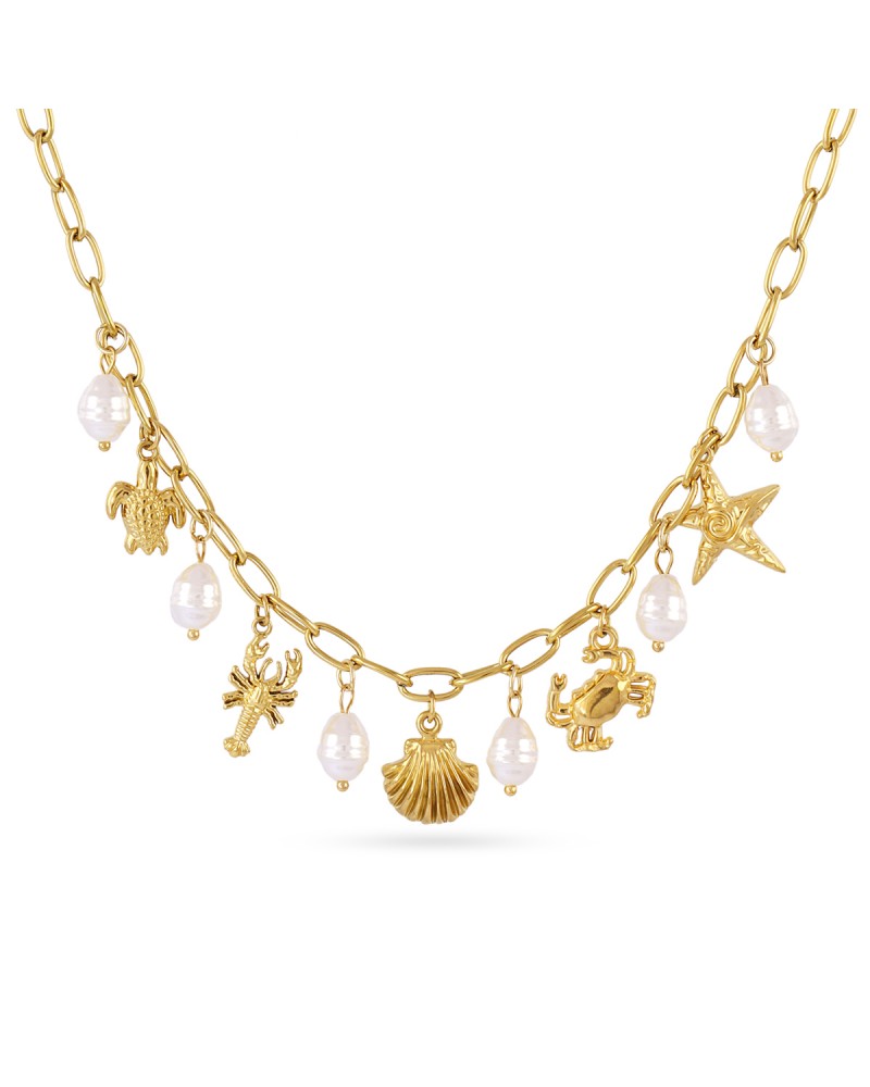 Collar acero chamrs y perlas Anartxy