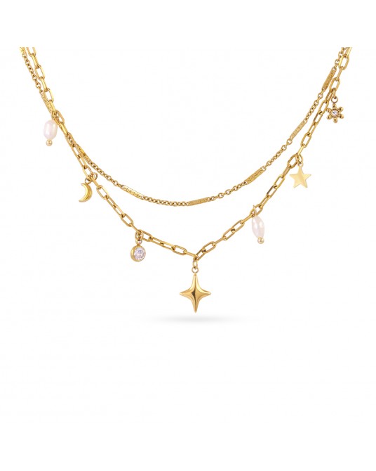 Collar doble cadena con charms acero Anartxy