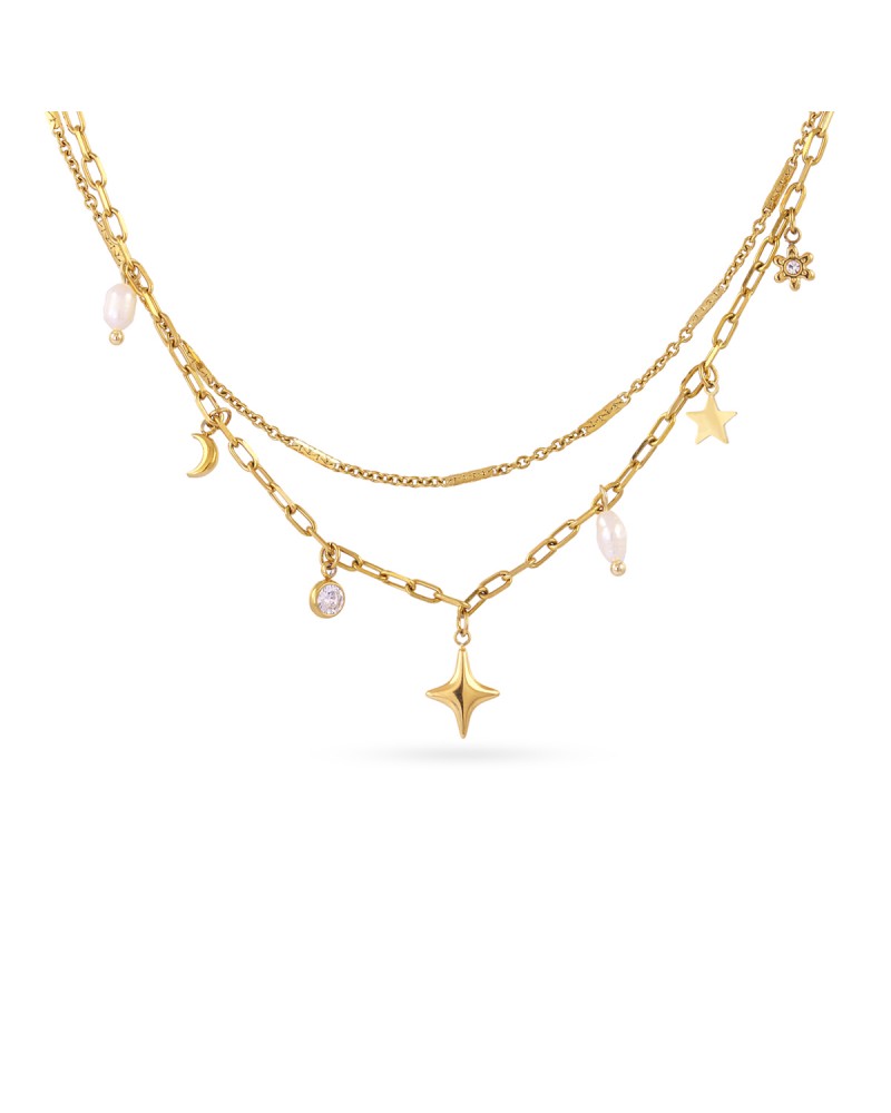 Collar doble cadena con charms acero Anartxy