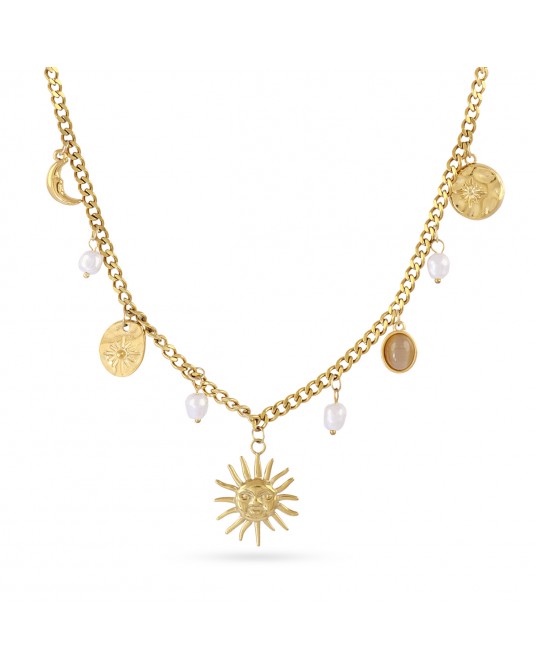 Collar acero charms y perlas Anartxy