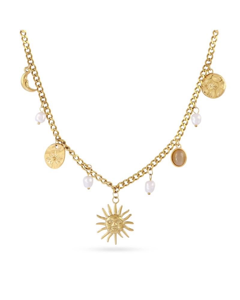 Collar acero charms y perlas Anartxy