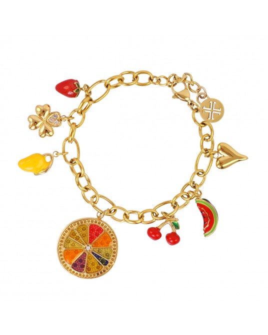 Pulsera con charms frutas acero Anartxy