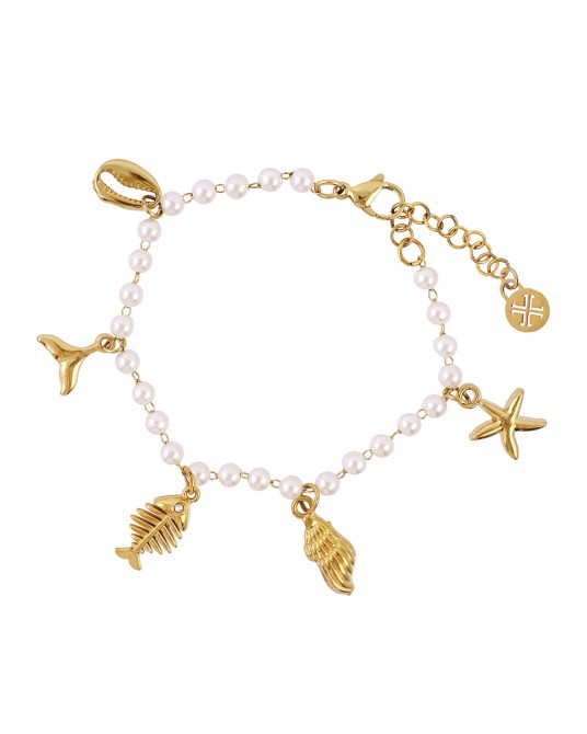 Pulsera perlitas y charms de acero de Anartxy