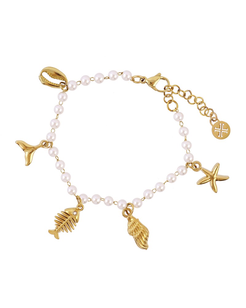 Pulsera perlitas y charms de acero de Anartxy