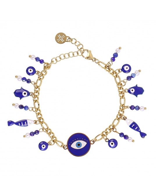 Pulsera acero peces y ojos esmaltados de Anartxy