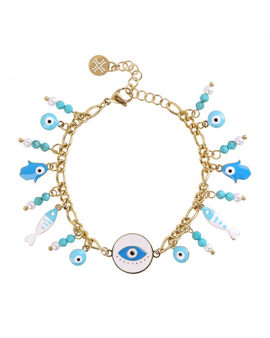 Pulsera acero peces y ojos esmaltados de Anartxy