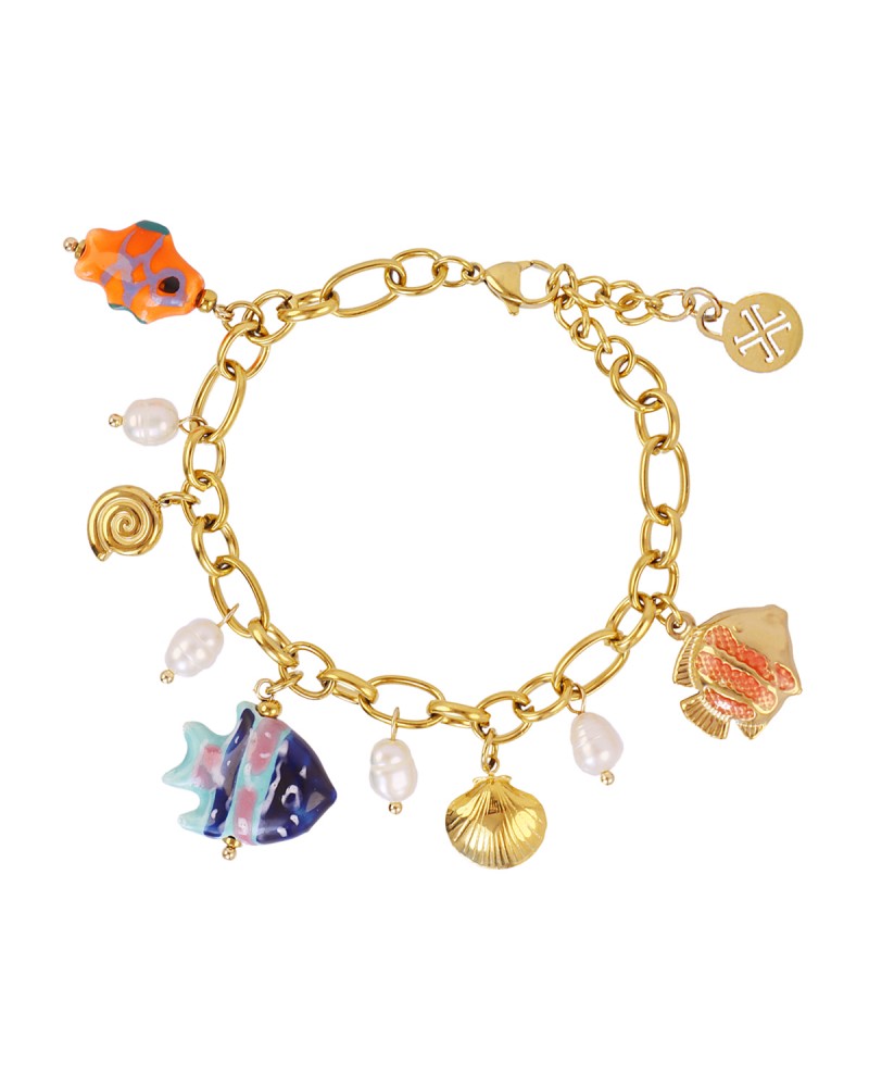 Pulsera acero charms peces ceramica Anartxy