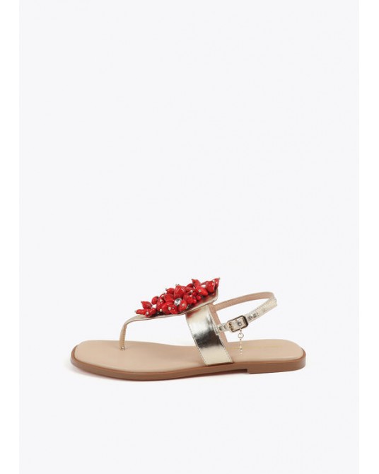 Sandalia plana con detalles flores Lola Casademunt