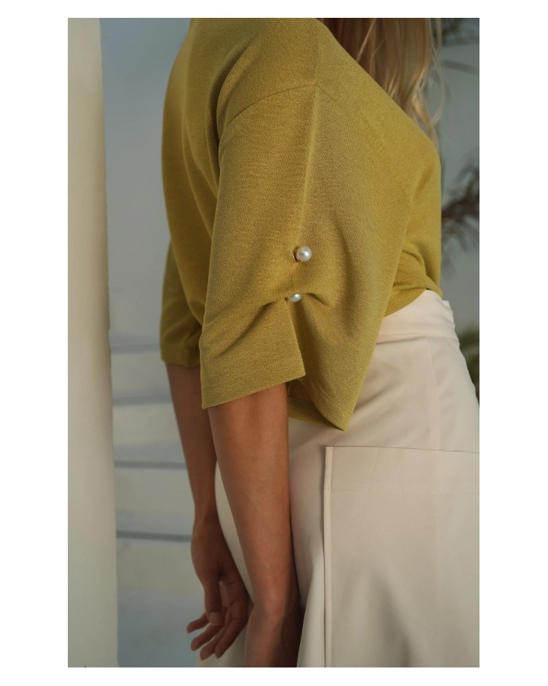 Camiseta con perlas en mangas Guimanos