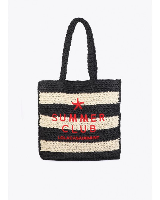 Bolso efecto rafia a rayas con bordado Lola Casademunt