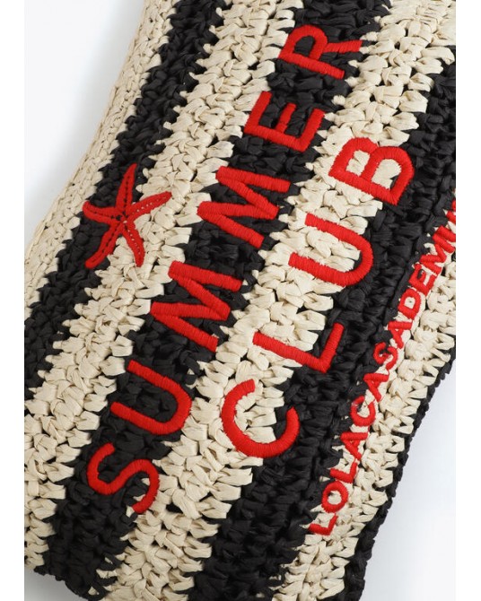 Cartera efecto rafia a rayas con bordado Lola Casademunt