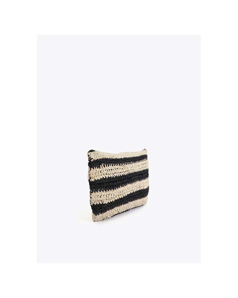 Cartera efecto rafia a rayas con bordado Lola Casademunt