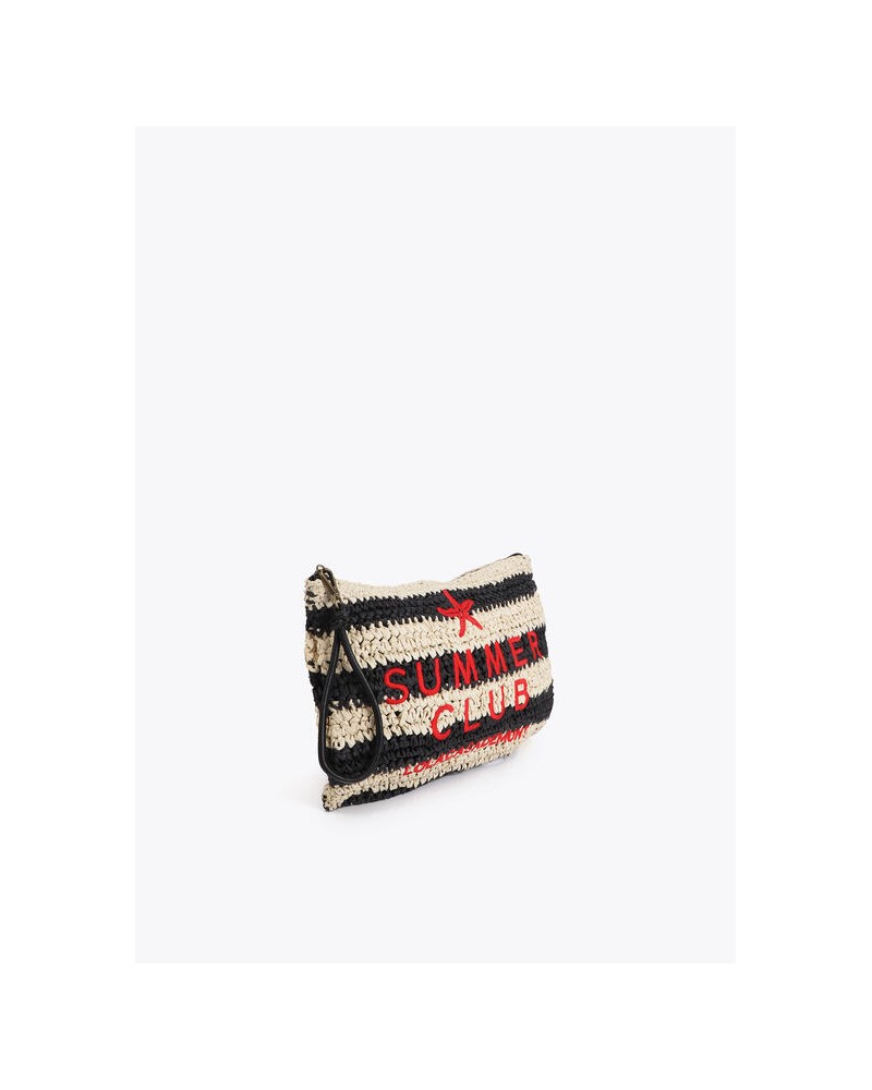 Cartera efecto rafia a rayas con bordado Lola Casademunt