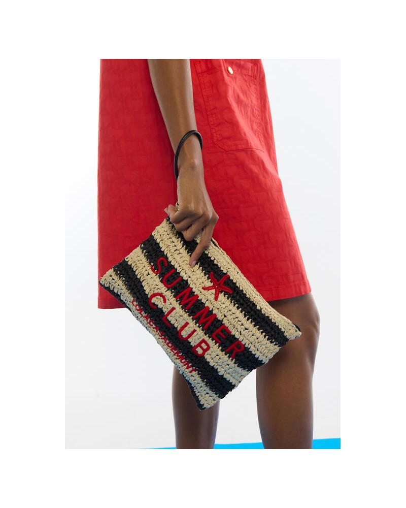 Cartera efecto rafia a rayas con bordado Lola Casademunt