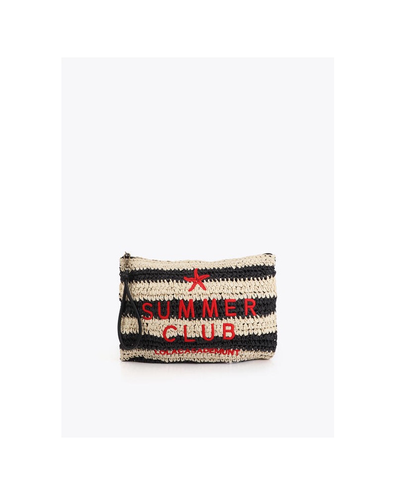 Cartera efecto rafia a rayas con bordado Lola Casademunt
