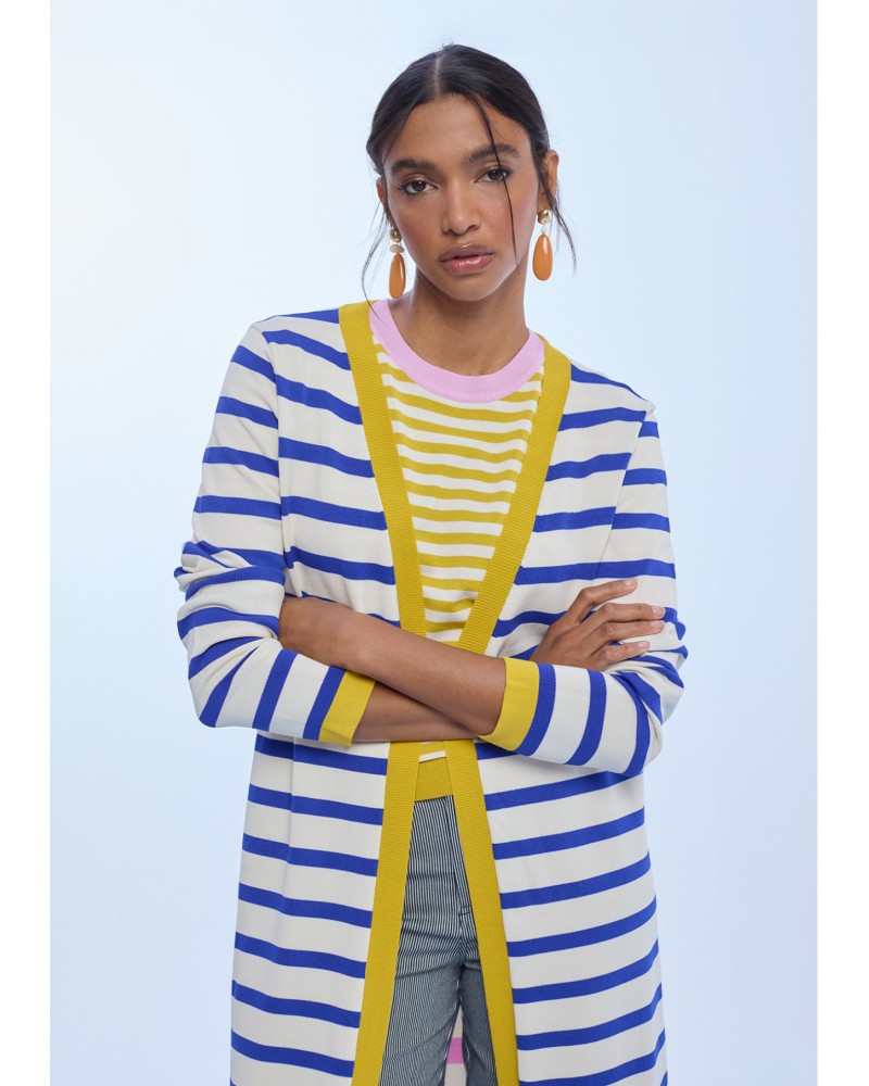 Cardigan largo de rayas bicolor Lola Casademunt