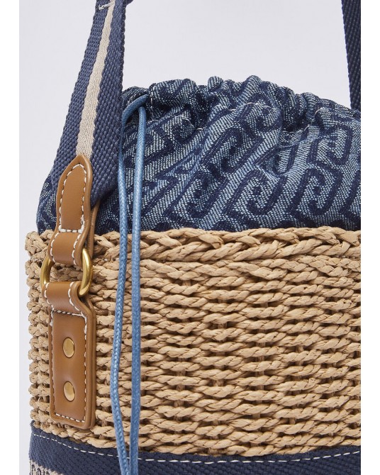 Bolso bombonera de paja color azul Liujo