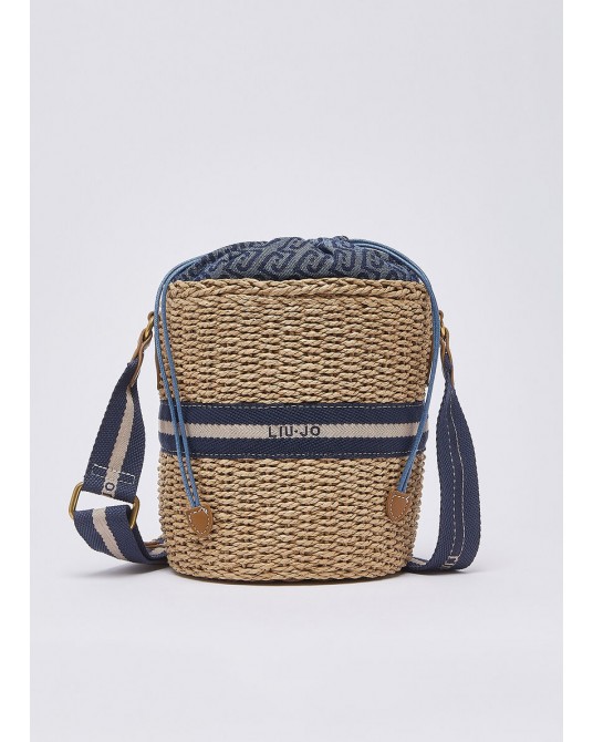 Bolso bombonera de paja color azul Liujo