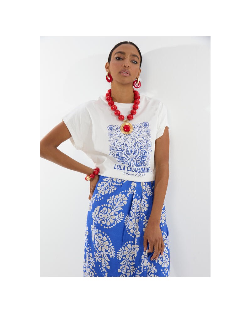 Camiseta blanco dibujo azul Lola Casademunt