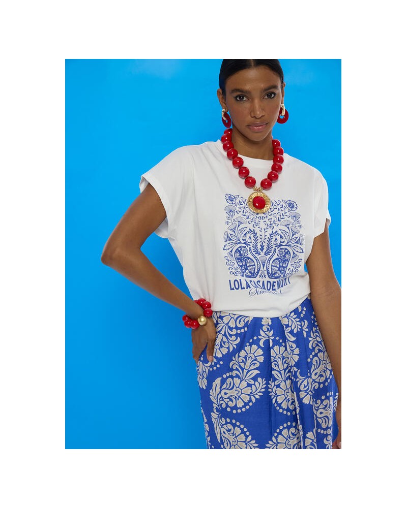 Camiseta blanco dibujo azul Lola Casademunt