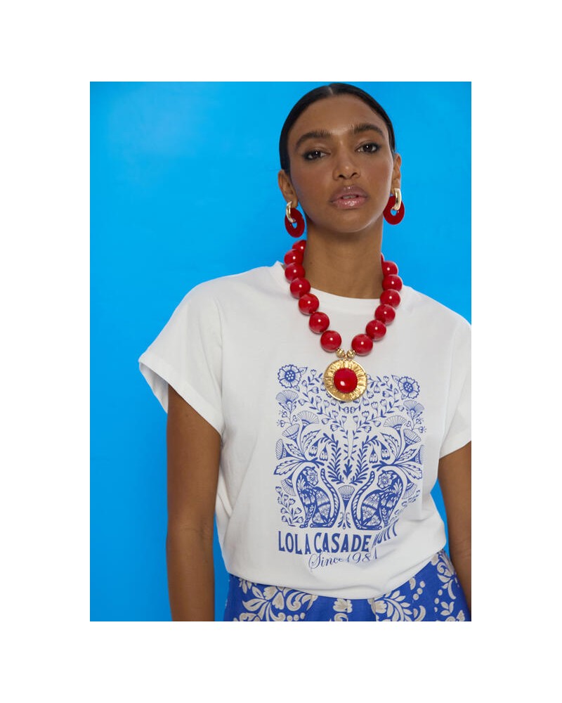 Camiseta blanco dibujo azul Lola Casademunt