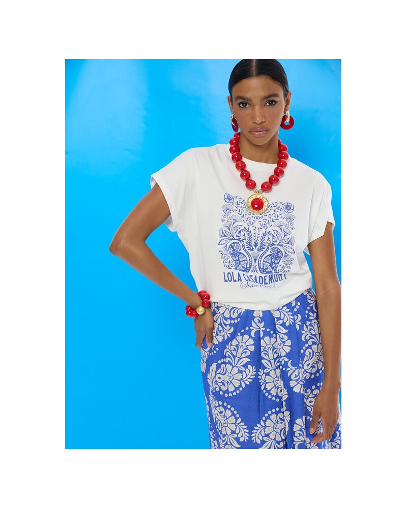 Camiseta blanco dibujo azul Lola Casademunt