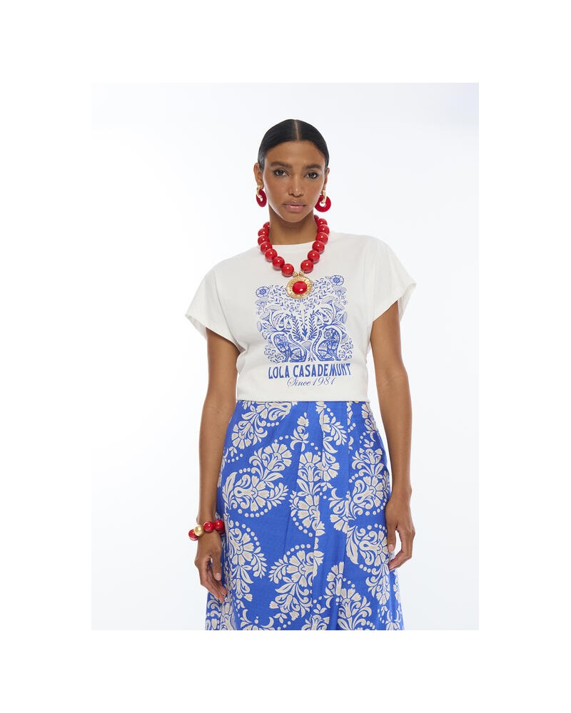 Camiseta blanco dibujo azul Lola Casademunt