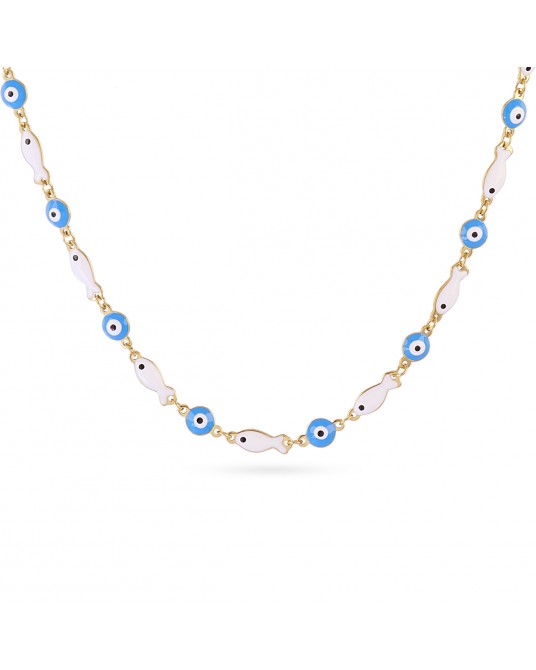 Collar peces y ojos esmalte y acero Anartxy