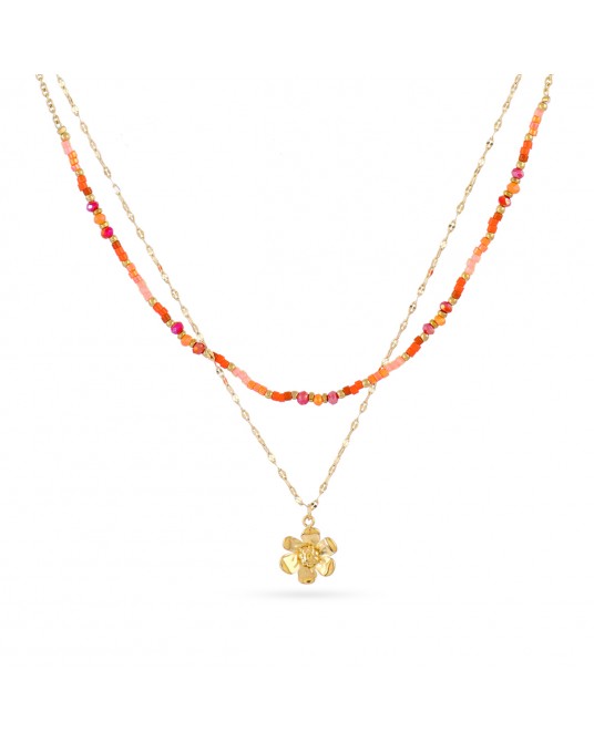 Collar doble con flor acero Anartxty