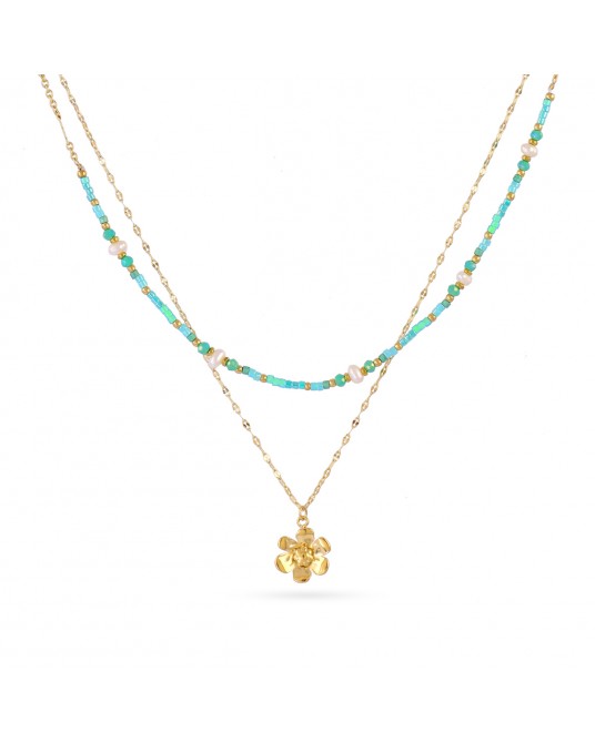 Collar doble con flor acero Anartxty