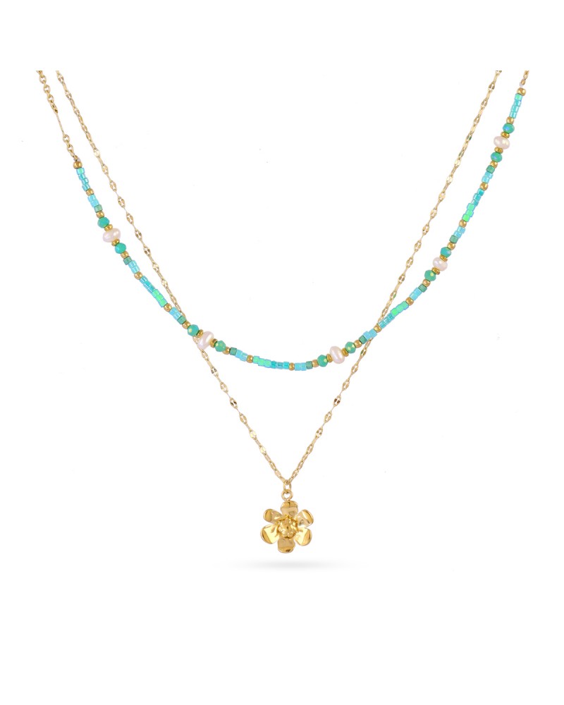 Collar doble con flor acero Anartxty