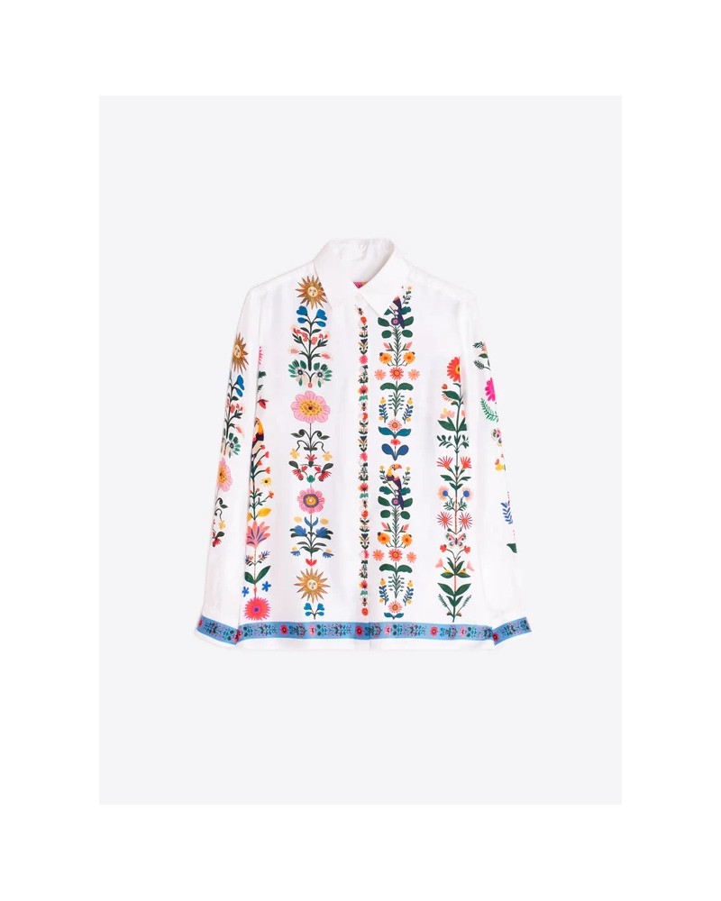 Camisa blanca flores verticales Vilagallo