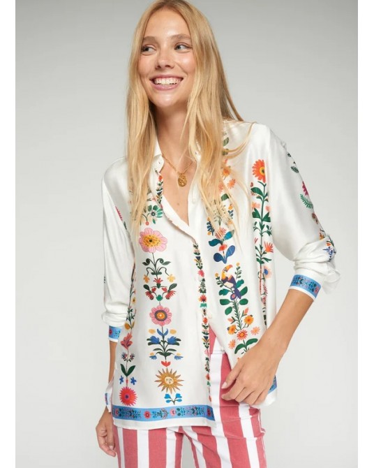 Camisa blanca flores verticales Vilagallo