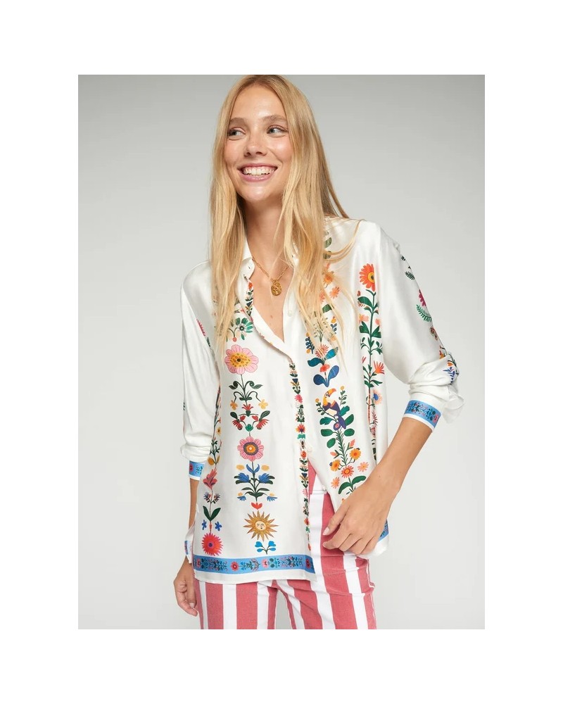 Camisa blanca flores verticales Vilagallo