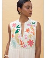 Vestido blanco bordado loros Lola Casademunt