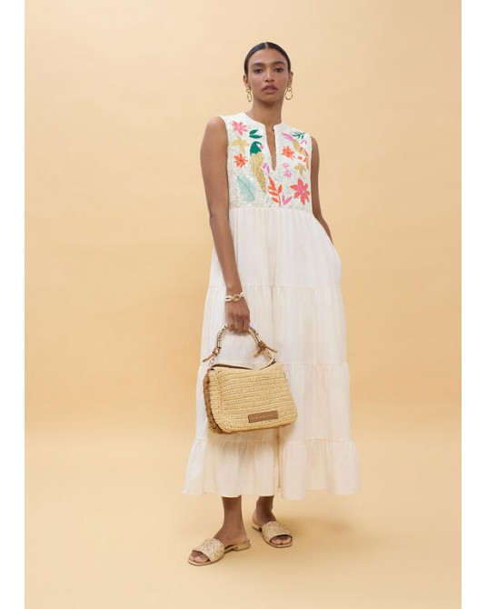 Vestido blanco bordado loros Lola Casademunt