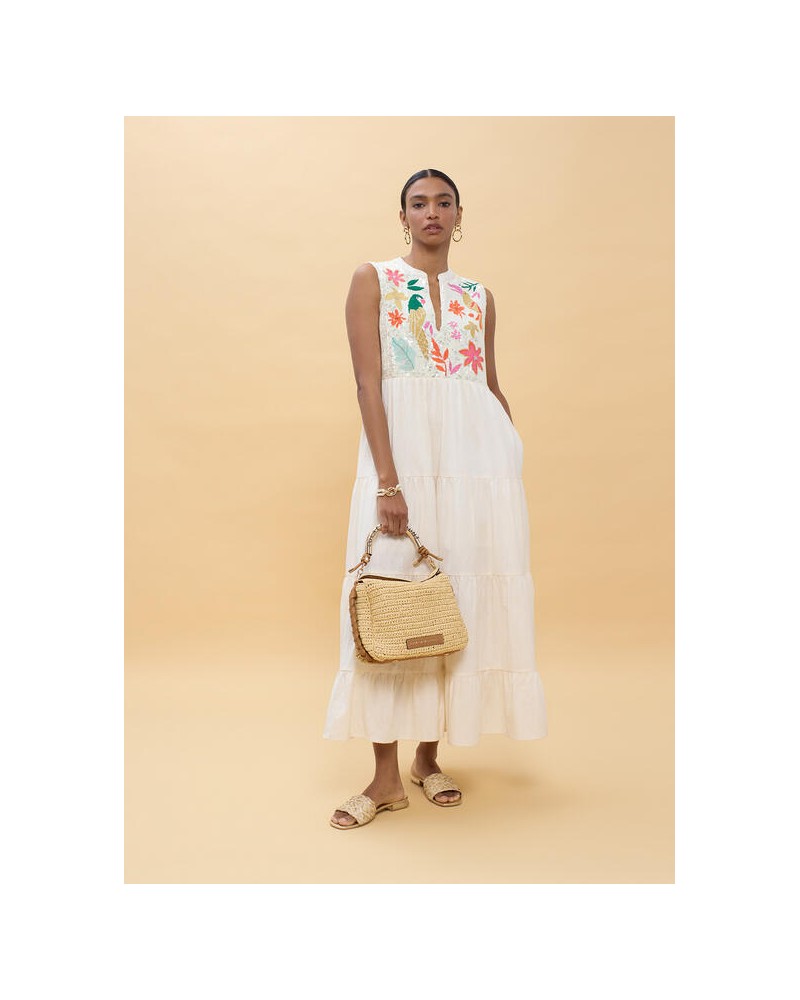 Vestido blanco bordado loros Lola Casademunt