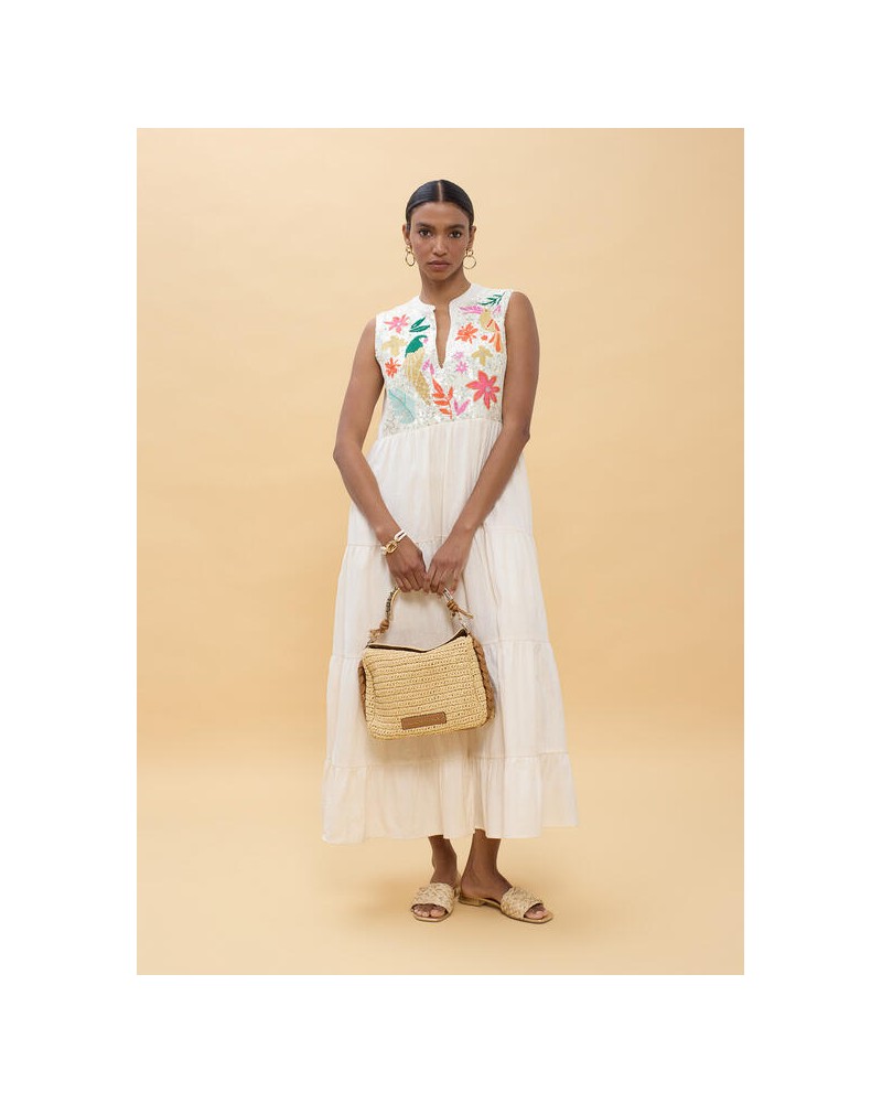 Vestido blanco bordado loros Lola Casademunt