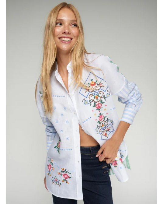 Camisa bordada cuello mao Vilagallo