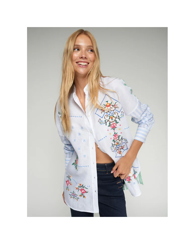 Camisa bordada cuello mao Vilagallo